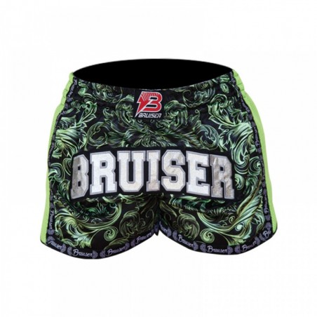 Pantaloncino thai kickboxing in satin bruiser modern nero verde PAN-1537